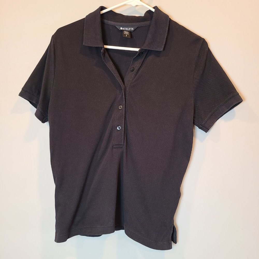Athleta Shirt On The Go Polo Black Short Sleeve Womens Small - Picture 8 of 8